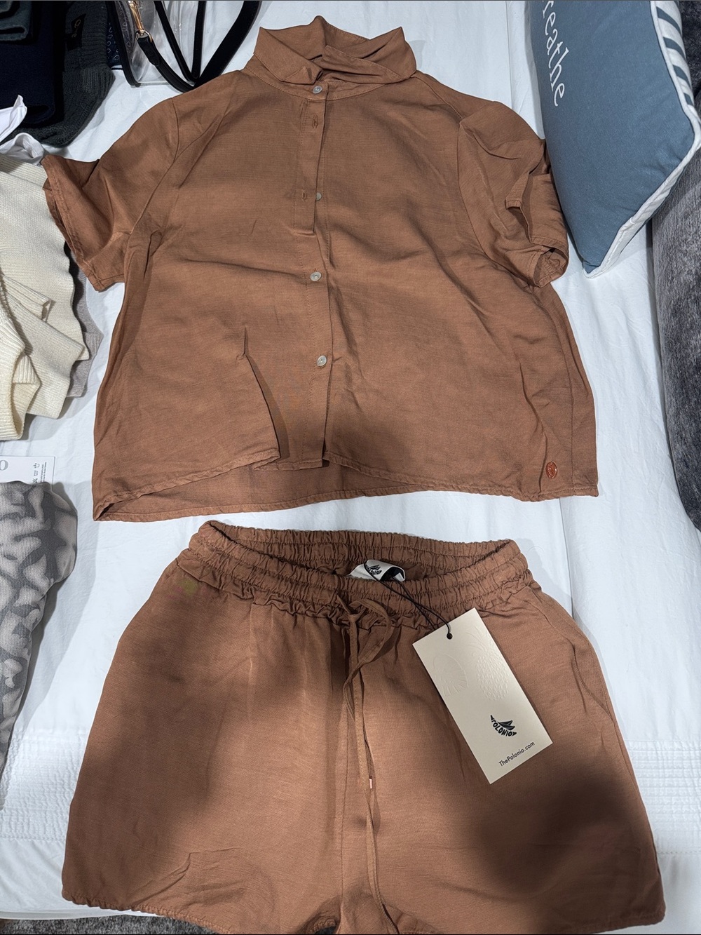 Two-Piece Brown Relaxed Button Short Set
